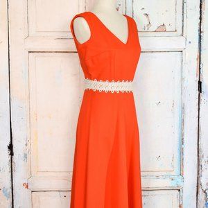 Vintage 60s/70s Marta D Red Polyester Maxi Dress - 10
